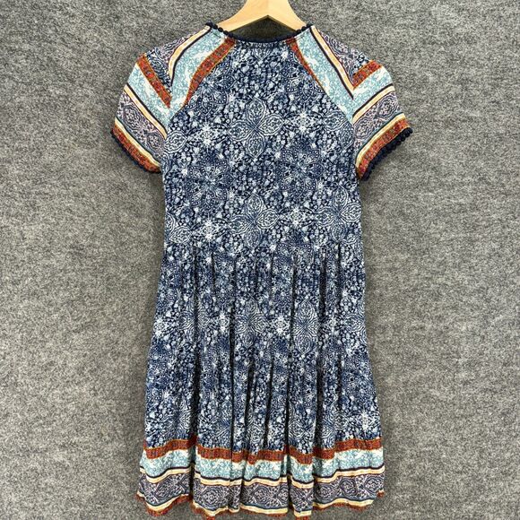 Knox Rose Dress Women XS Blue Floral Shift Midi V-Neck Short Sleeve Rayon Casual - Picture 2 of 7